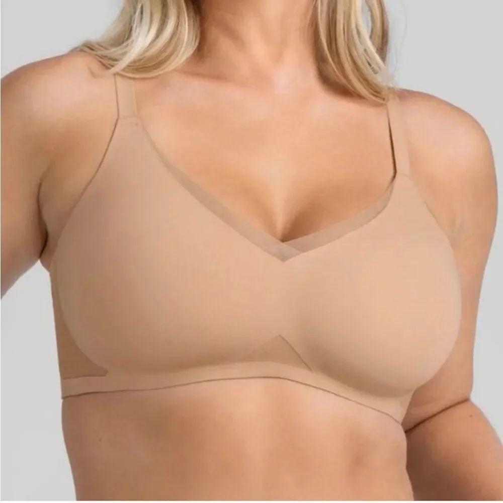 Honeylove Crossover tan beige nude wireless comfort Bra 38 B/C Large